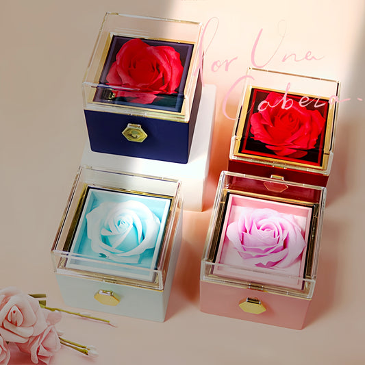 Rotating Rose Jewelry Gift Box – Elegant Preserved Flower for Women