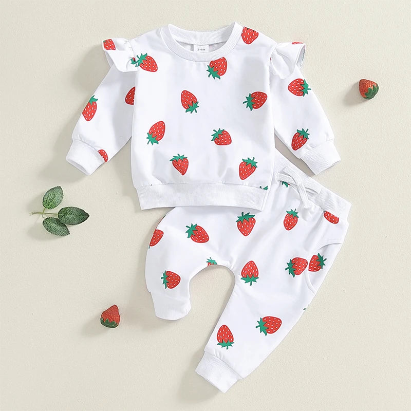 Autumn Toddler Baby Girls Outfit Fruit Print Long Sleeve Sweatshirt Elastic Waist Pants Fall Clothes