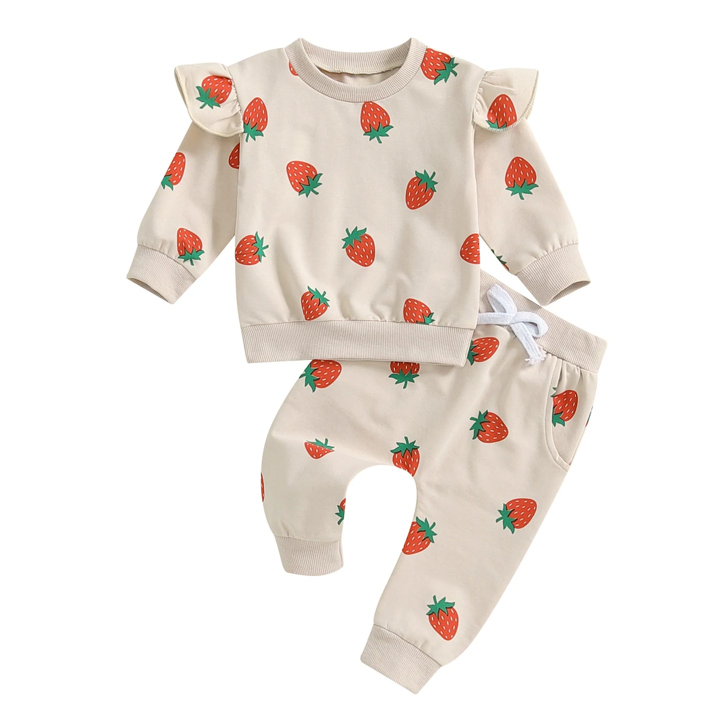 Autumn Toddler Baby Girls Outfit Fruit Print Long Sleeve Sweatshirt Elastic Waist Pants Fall Clothes