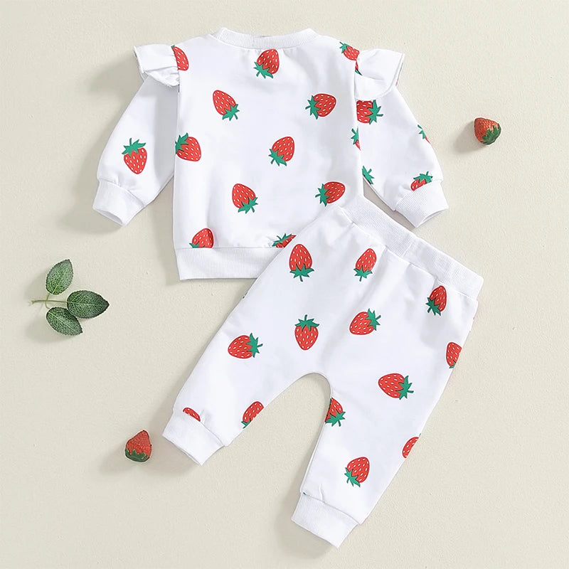 Autumn Toddler Baby Girls Outfit Fruit Print Long Sleeve Sweatshirt Elastic Waist Pants Fall Clothes